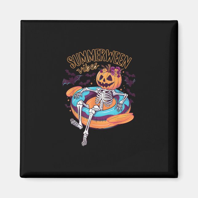 Summerween Vibes Skeleton Pumpkin Summer Vacation Magnet (Framsidan)