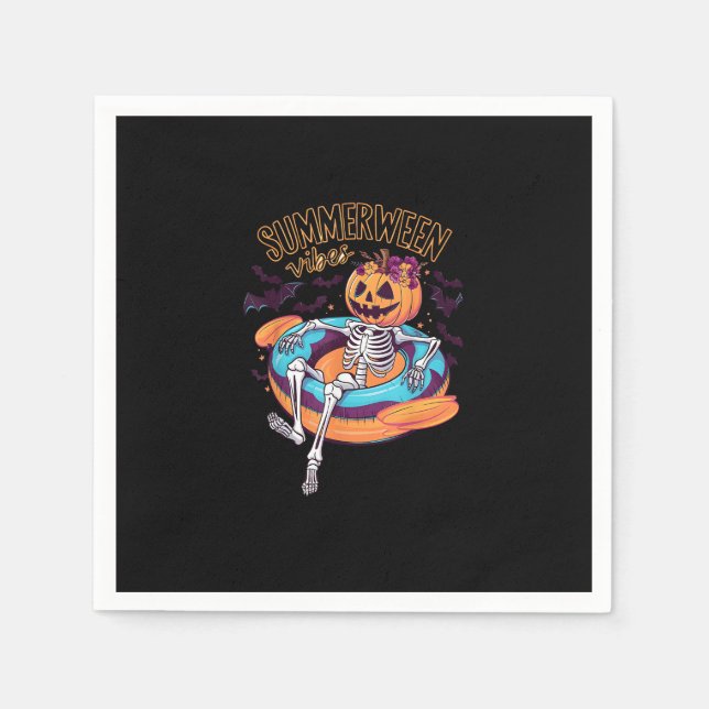 Summerween Vibes Skeleton Pumpkin Summer Vacation Pappersservett (Framsidan)