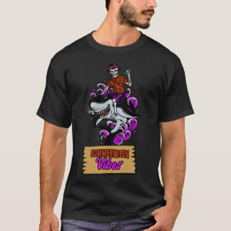 Summerween Vibes Skeleton Riding a Shark T Shirt