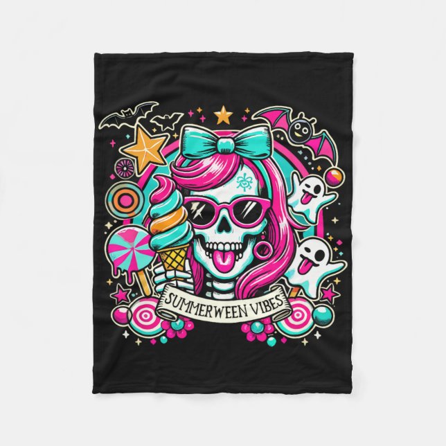 Summerween Vibes Skeleton Spooky Vacation Hallowee Fleecefilt (Framsidan)