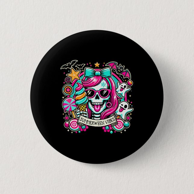 Summerween Vibes Skeleton Spooky Vacation Hallowee Knapp (Framsida)