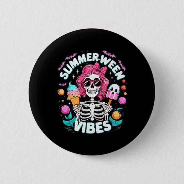 Summerween Vibes Skeleton Spooky Vacation Hallowee Knapp (Framsida)