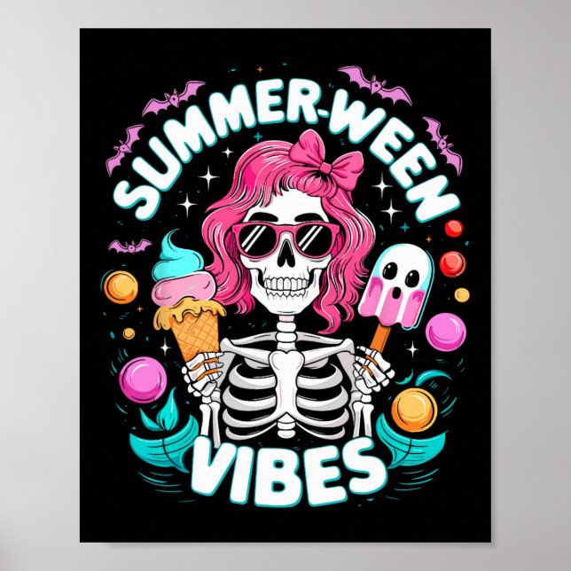 Summerween Vibes Skeleton Spooky Vacation Hallowee Poster (Framsidan)