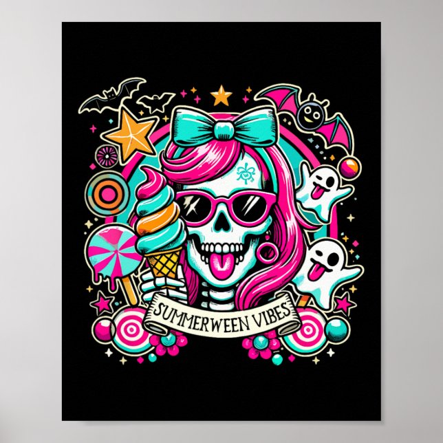 Summerween Vibes Skeleton Spooky Vacation Hallowee Poster (Framsidan)