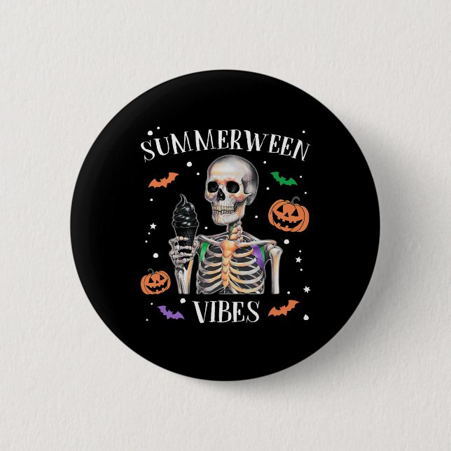 Summerween Vibes Skeleton Summer Halloween Knapp (Framsida)