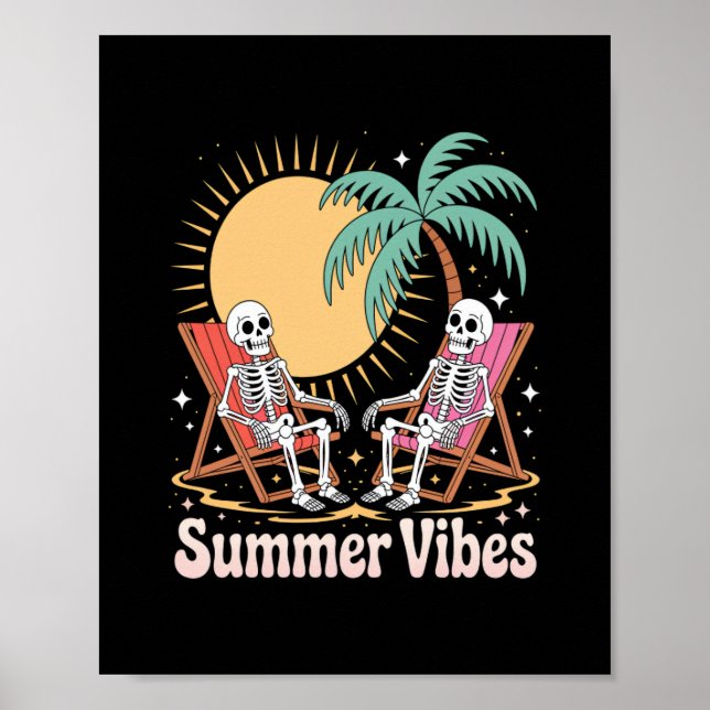 Summerween Vibes Skeleton Summer Vacation Beach Poster (Framsidan)