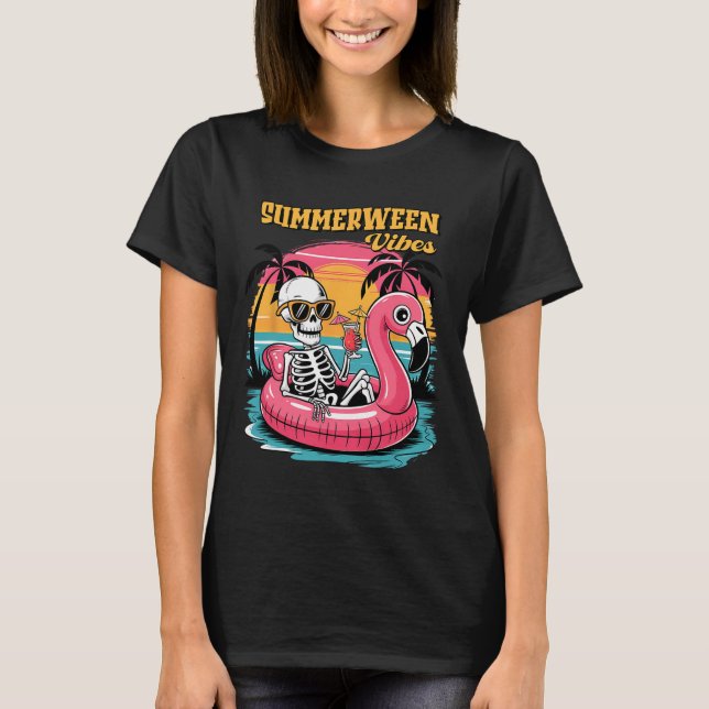Summerween Vibes Skeleton Summer Vacation Funny Ha T Shirt (Framsida)