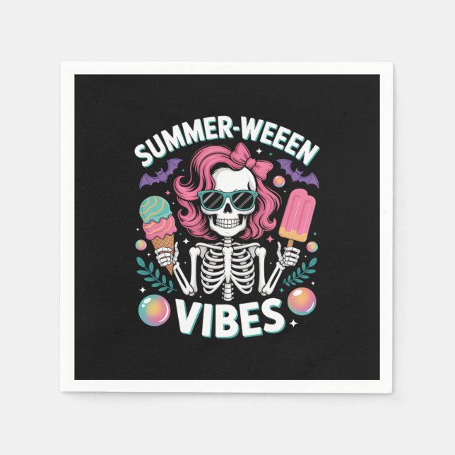 Summerween Vibes Skeleton Vacation Halloween Summe Pappersservett (Framsidan)
