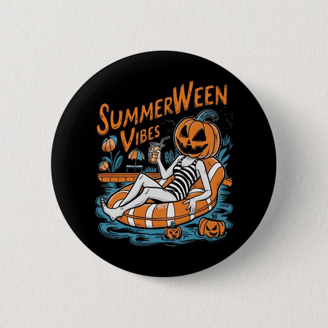 Summerween Vibes Spooky Summer Pumpkin Cute Knapp (Framsida)
