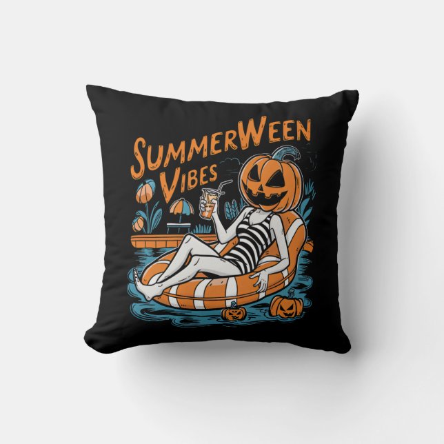 Summerween Vibes Spooky Summer Pumpkin Cute Kudde (Framsida)