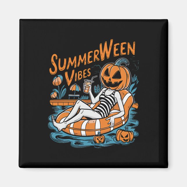 Summerween Vibes Spooky Summer Pumpkin Cute Magnet (Framsidan)