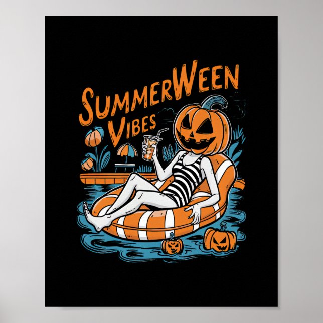 Summerween Vibes Spooky Summer Pumpkin Cute Poster (Framsidan)
