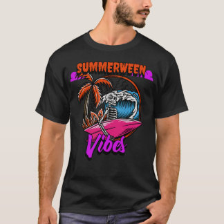 Summerween Vibes Surfing Skeleton T Shirt