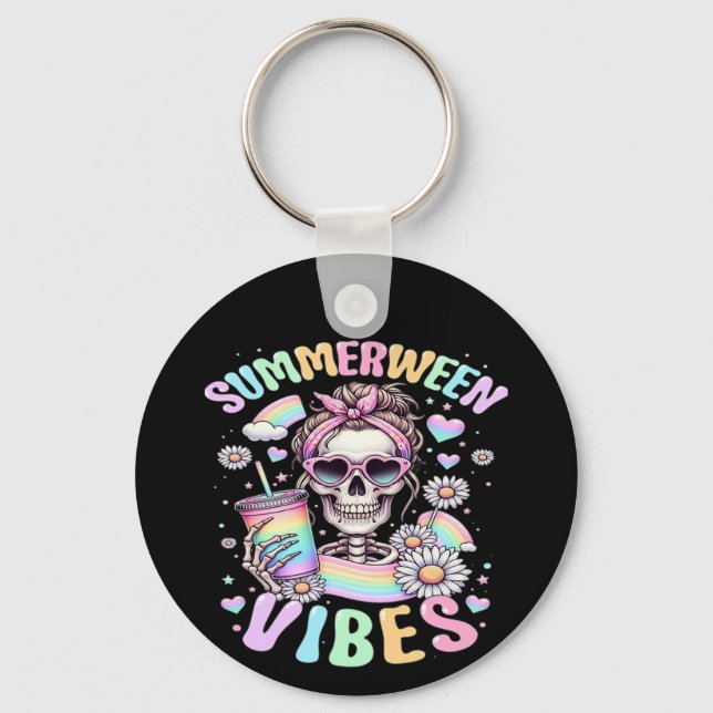 Summerween Vibes Sweet Skeleton Girl Summer Hallow Nyckelring (Framsida)