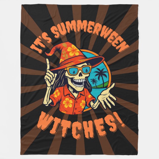 Summerween Witch Skeleton in Tropical Witch Hat 2  Fleecefilt (Framsidan)