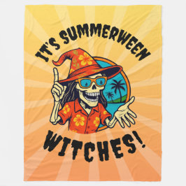 Summerween Witch Skeleton in Tropical Witch Hat Fleecefilt