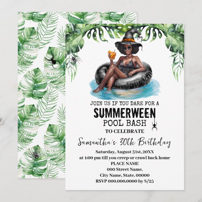 Summerween Witch Tropical Birthday Bash Inbjudningar (Fram/baksida)