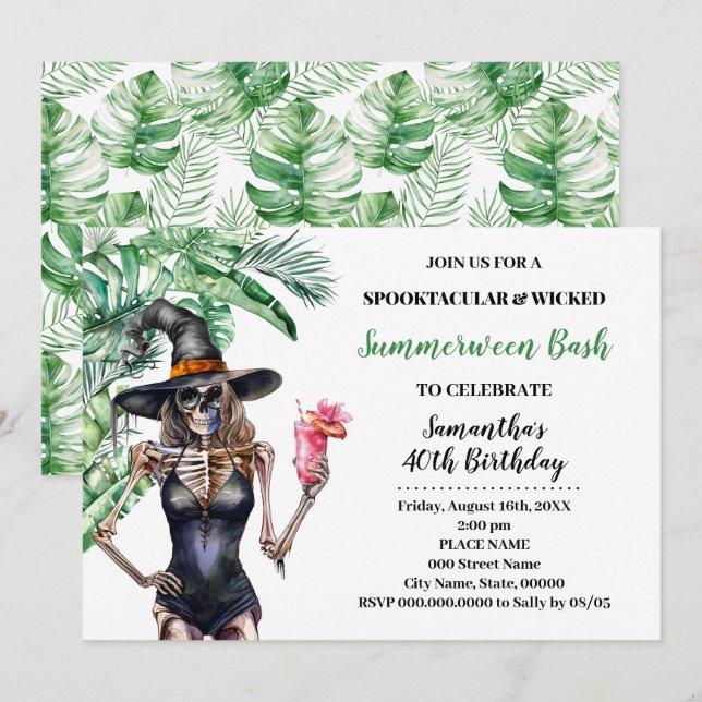 Summerween Witches Bassäng Bash Birthday Inbjudningar (Fram/baksida)