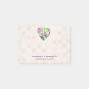 Summery Blommigt Heart i Rosa och Grönt Bröllop Post-it Block