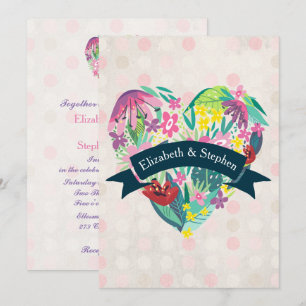 Summery Blommigt Heart med Ribbon Bröllop Inbjudningar