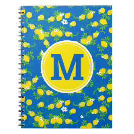 Summery Blue och Gult Lemons, Blommönster Anteckningsbok