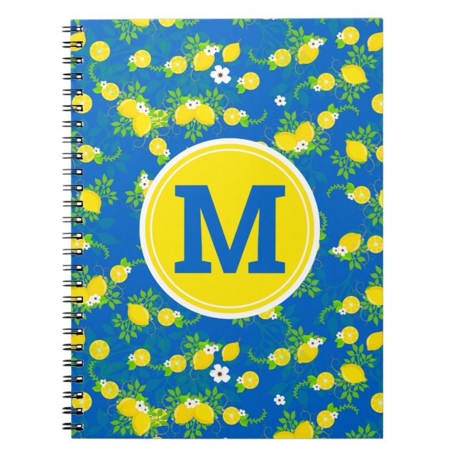 Summery Blue och Gult Lemons, Blommönster Anteckningsbok (Framsidan)