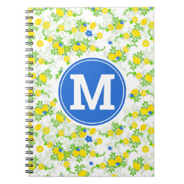 Summery Blue och Gult Lemons, Blommönster Anteckningsbok