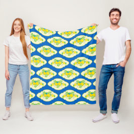 Summery Blue och Gult Lemons, Blommönster Fleecefilt