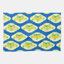 Summery Blue och Gult Lemons, Blommönster