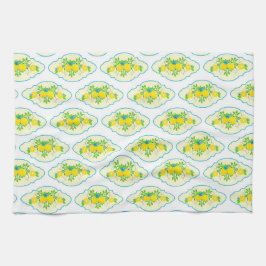 Summery Blue och Gult Lemons, Blommönster Kökshandduk