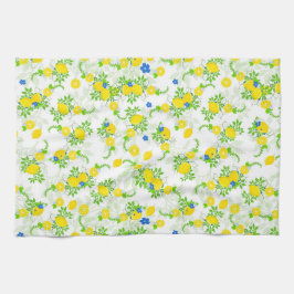 Summery Blue och Gult Lemons, Blommönster Kökshandduk