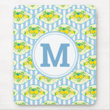 Summery Blue och Gult Lemons, Blommönster