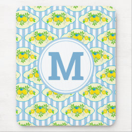 Summery Blue och Gult Lemons, Blommönster Musmatta