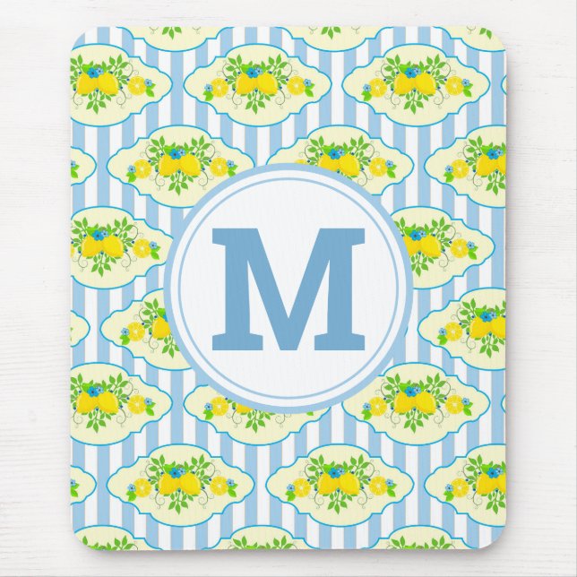 Summery Blue och Gult Lemons, Blommönster Musmatta (Framsidan)