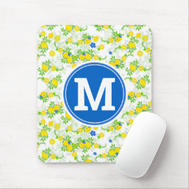 Summery Blue och Gult Lemons, Blommönster Musmatta
