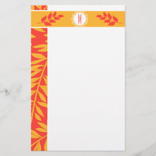 Summery Coral Orange och Golden Gult Monogram Brevpapper