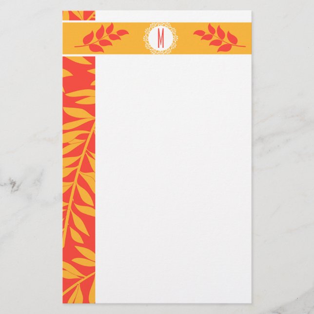 Summery Coral Orange och Golden Gult Monogram Brevpapper (Framsida)