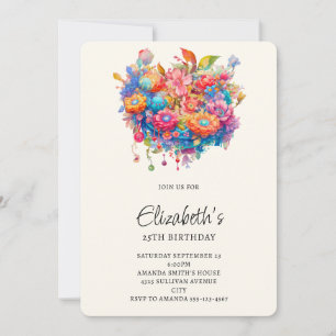 Summery Flower Bouquet Whimsical Boho Birthday Inbjudningar