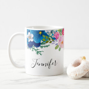 Summery för rosa och Blå blomman Finare Kaffemugg