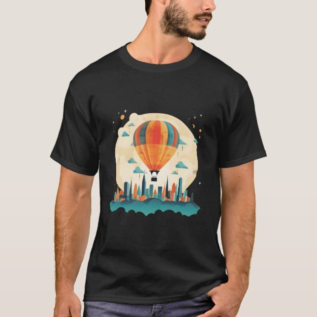 Summery Hot Air Balloon Travel In City T Shirt (Framsida)