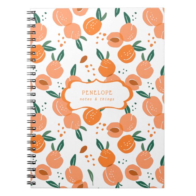 Summery Sweet Peach Mönster | Monogram bärbar dato Anteckningsbok (Framsidan)