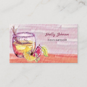 Summery Watercolor Cocktail Events Bartender Visitkort