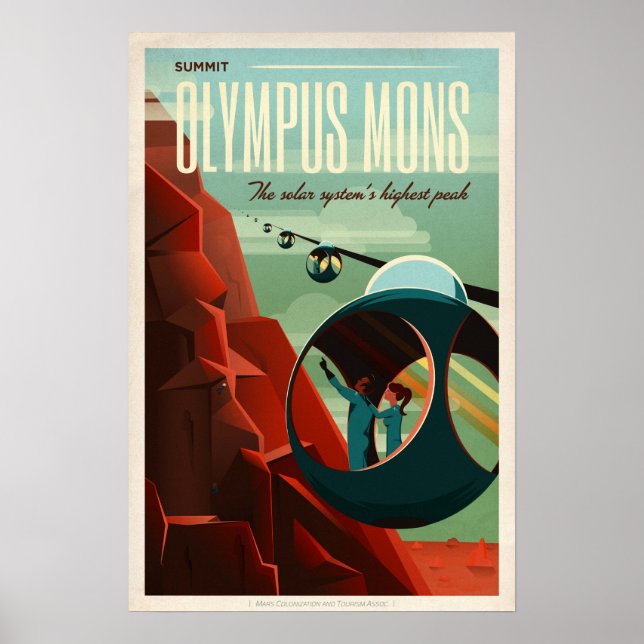 SUMMIT OLYMPUS MONS Tour SpaceX Retro Mars Colony Poster (Framsidan)