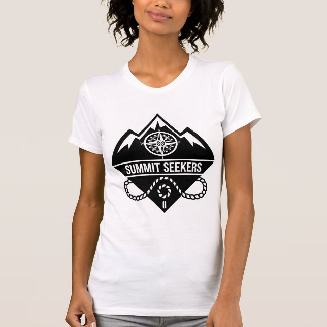 Summit Seekers Bergsklättringsbadge Design T Shirt (Framsida)