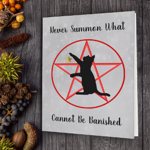 Summonering av svart katt, röd pentagram Grått med Kort