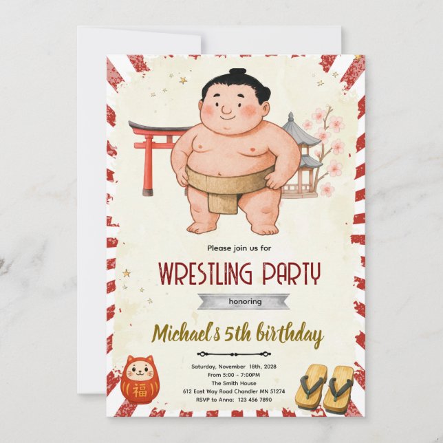 Sumo birthday party invitation inbjudningar (Framsida)