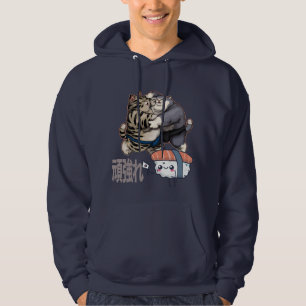 Sumo Cats Fighting for Kawaii Sushi Japanska Hoodie
