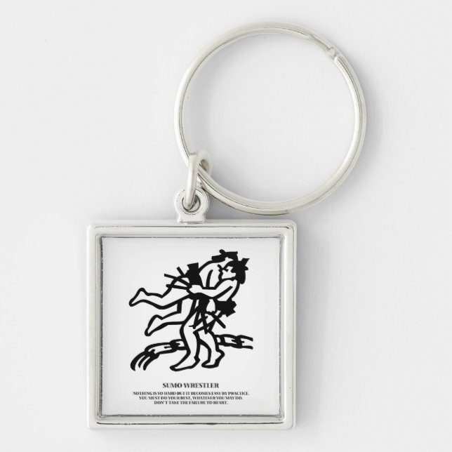 Sumo Fyrkantig Silverfärgad Nyckelring (Framsidan)