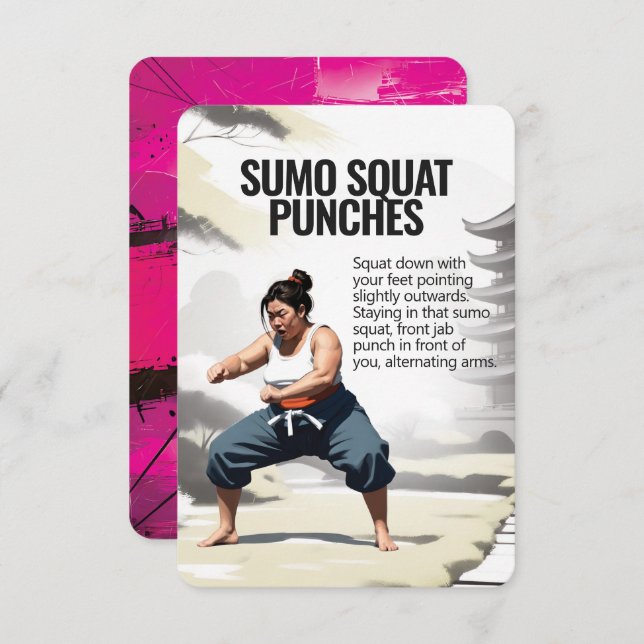 Sumo Squat Slår Fitness Card med Rosa Backing Spara Datumet (Fram/baksida)