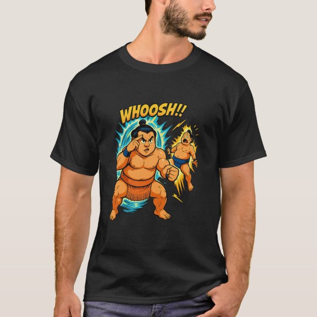 Sumo Teleport Smash – Manga Style Instant Transmis T Shirt (Framsida)